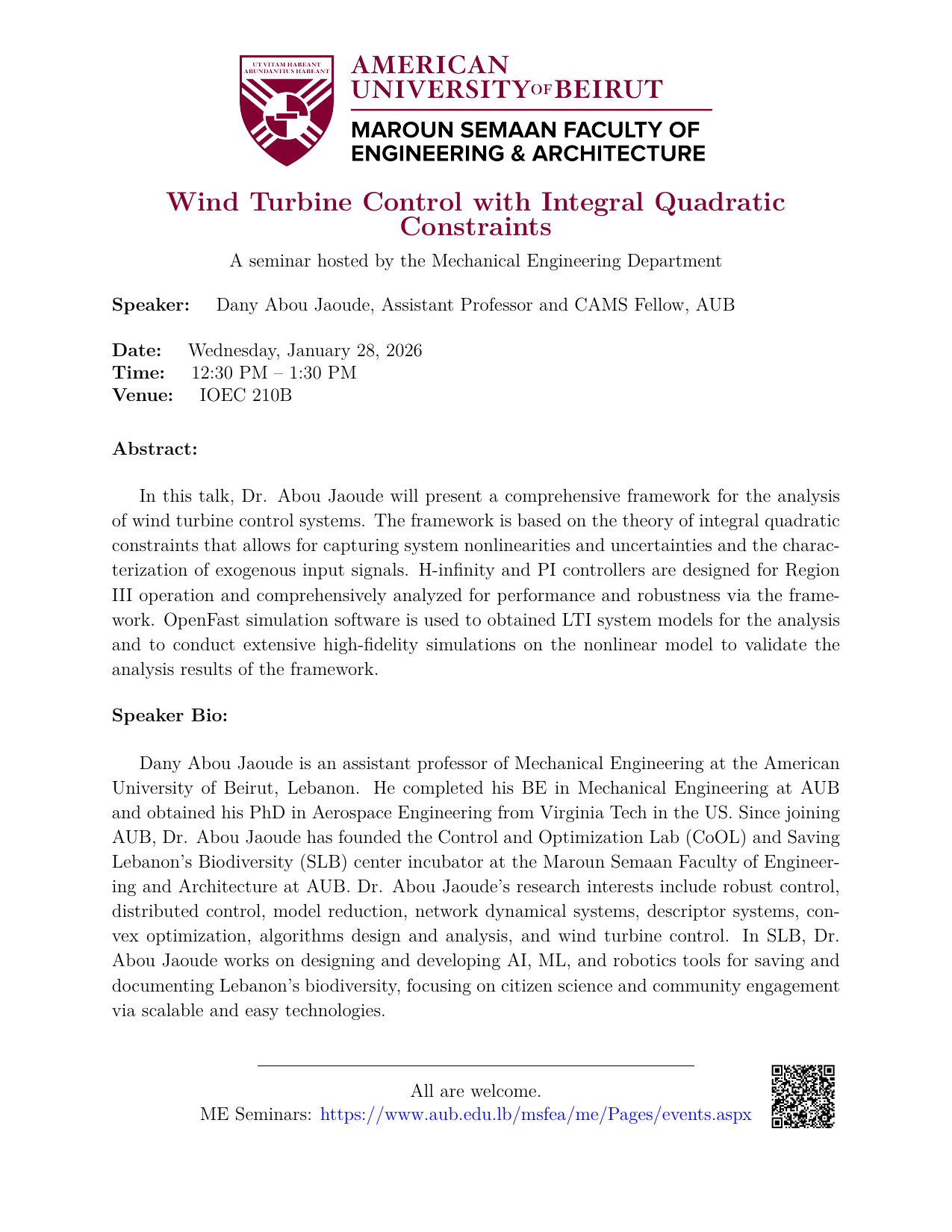 Flyer for Wind Turbine Control with Integral Quadratic Constraints