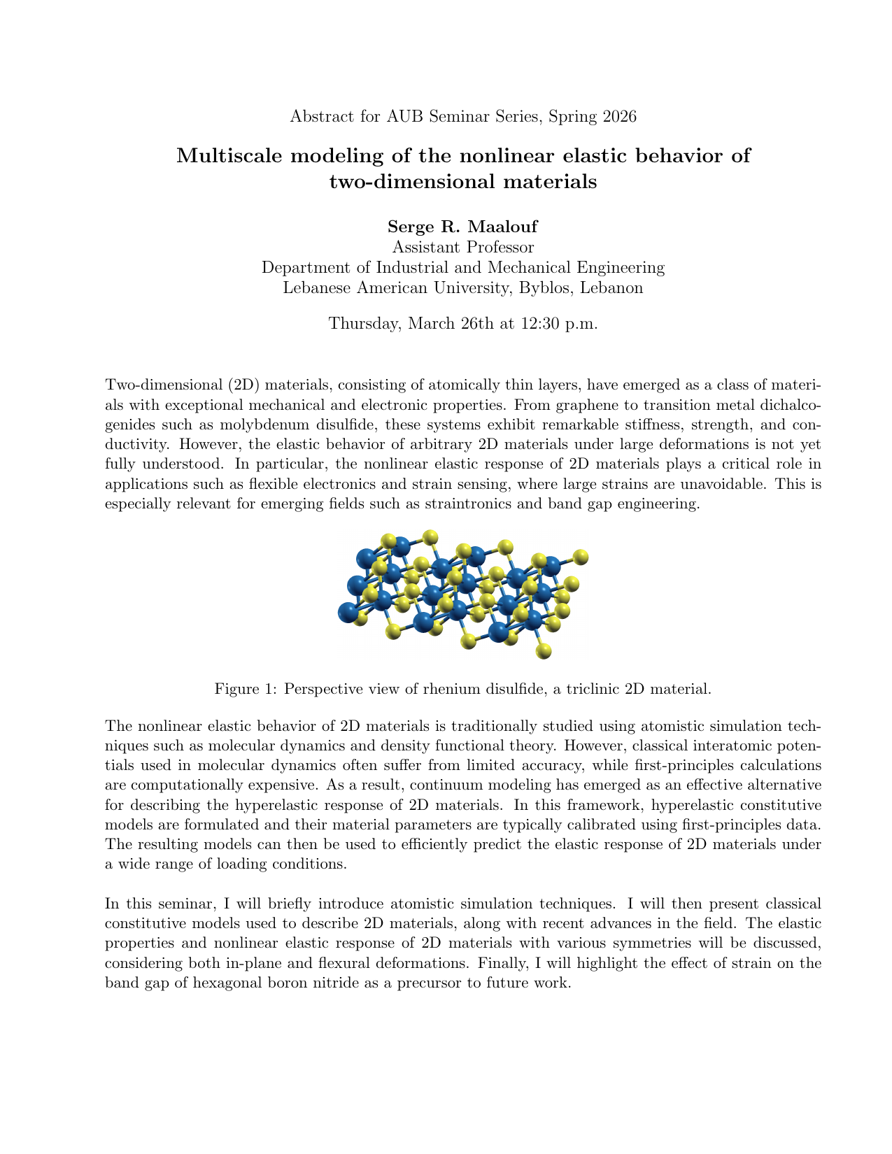 Flyer for Multiscale modeling of the nonlinear elastic behavior of two-dimensional materials