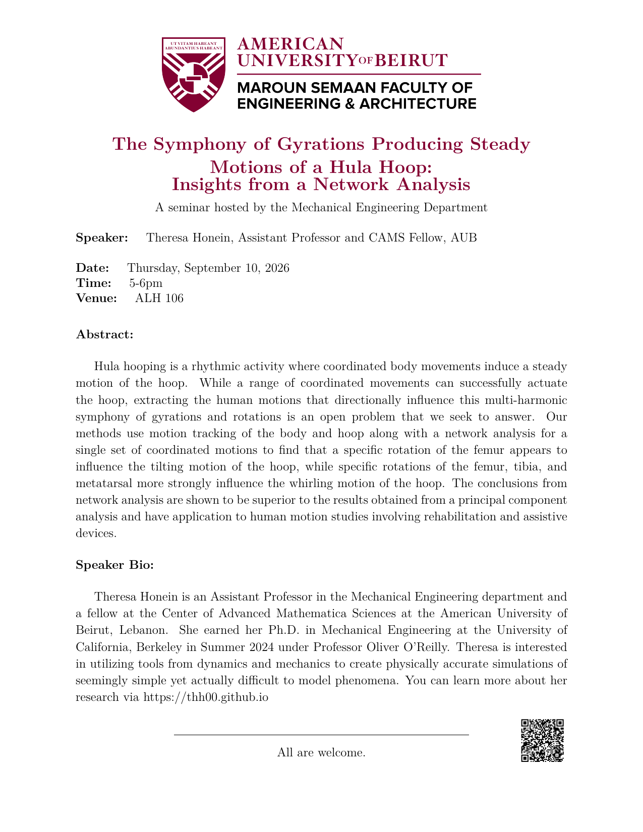 Flyer for The Symphony of Gyrations Producing Steady Motions of a Hula Hoop: Insights from a Network Analysis