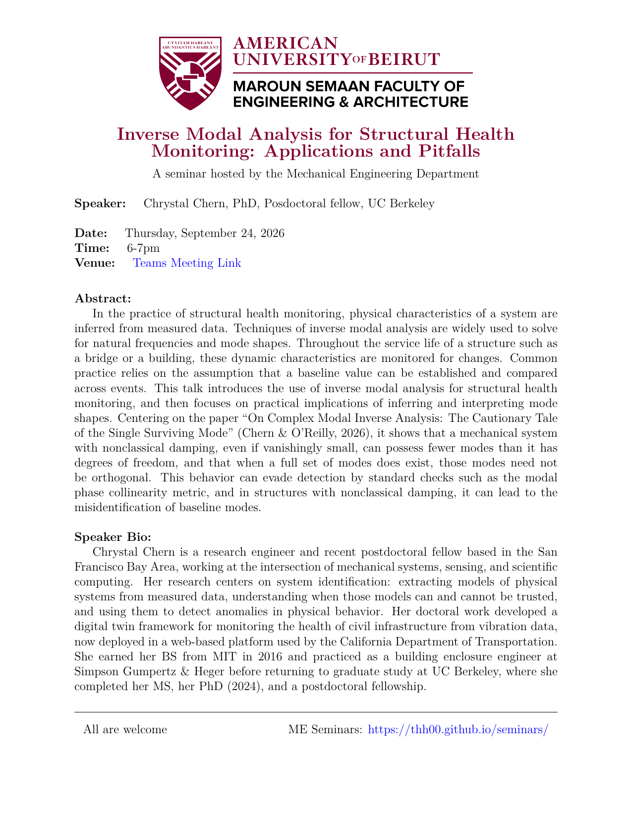 Flyer for Inverse Modal Analysis for Structural Health Monitoring: Applications and Pitfalls